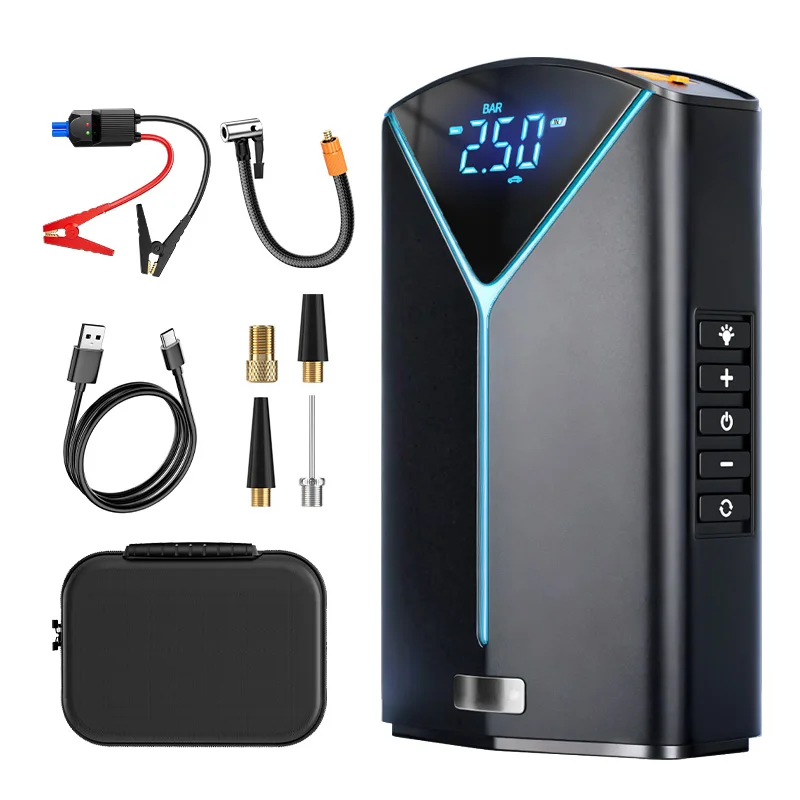 10000mAh Capacity 14.8V Peak 1000A Jump Starter  Air Compressor 150 Psi Portable Car Emergency Tools Jump Starter Tire Inflator