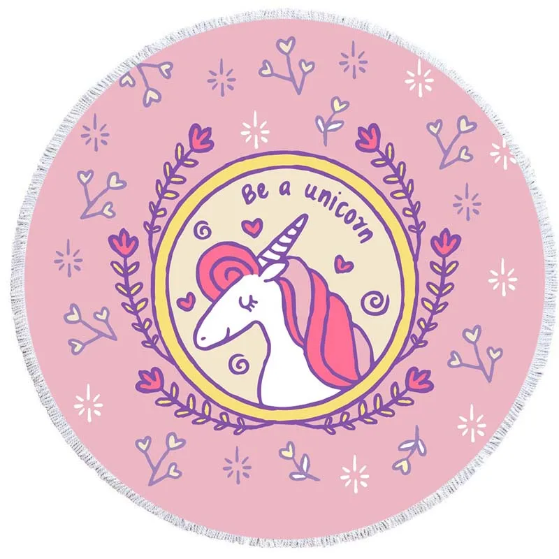 Free samples Dropship 100% microfiber custom unicorn beach towel with tassel fringe spain sublimation