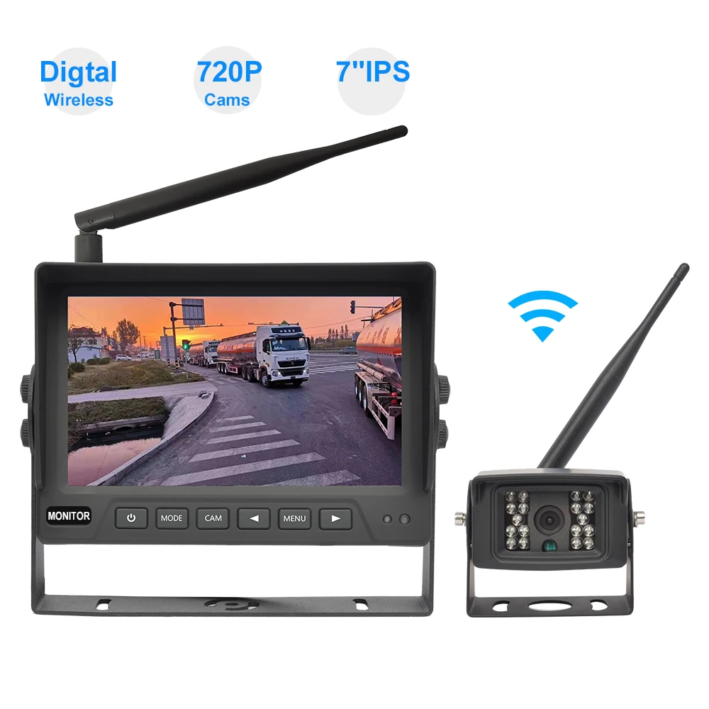 PJAUTO 7 inch 720P Wireless monitor Car reverse rear view backup Camera Monitor system for bus truck Reversing Aid