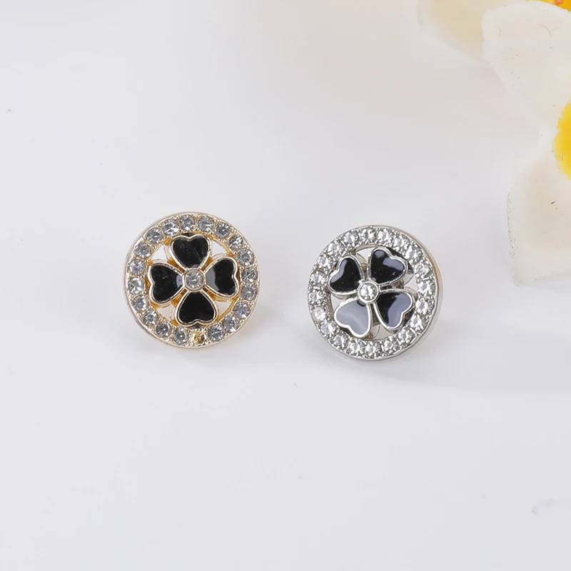 Women's Shirt Buttons Gold Factory Supplies Shank Sewing Fancy Decorated Zinc Alloy Metal Plating Washable Round Rhinestones