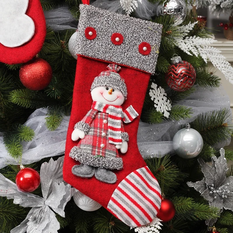  Terylene Christmas Stocking Socks Bear Xmas Candy Gift Bag Holder Tree Decoration New Year