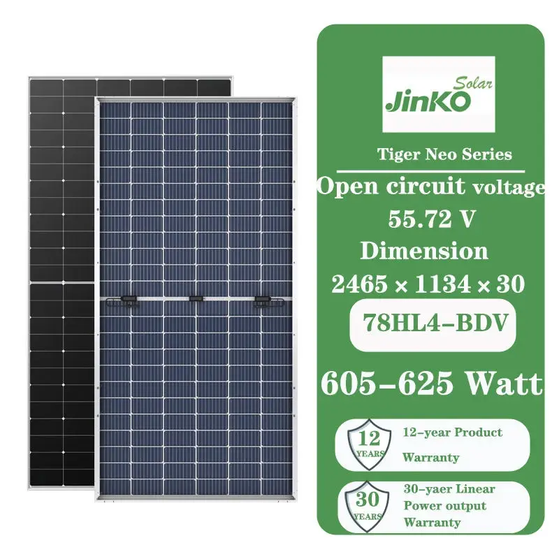 Jinko N Type Mono Solar Panels Jinko N Type 550W 580W 585W 580 Watts 555W 630W Tiger Neo N-Type Hjt Bifacial Solar Panels Plates