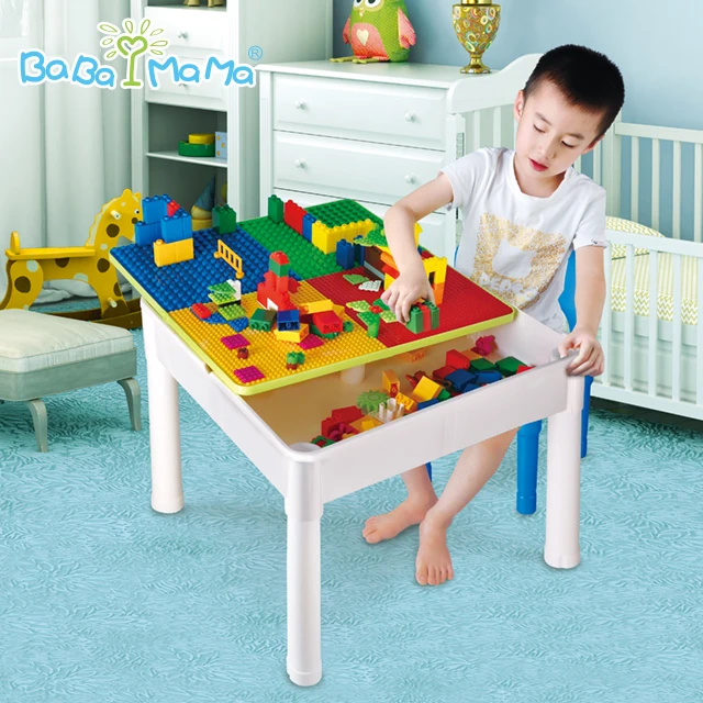Plastic Baby Study Activity Playing Building Block Kids Play Table Chairs Play Set