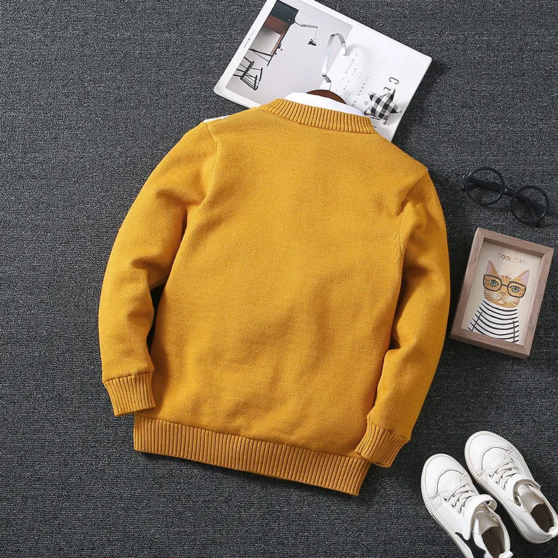 
Winter thick warm fleece inside round neck boys knit print children sweater 