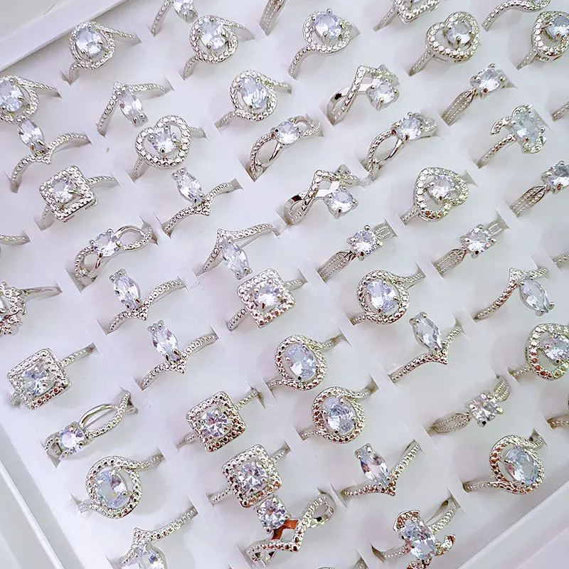 bulk sale cheap wedding diamond women ring jewelry korean style zinc alloy KC gold zirconia patterned rings for girls