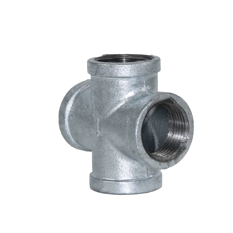 DKV GI BSPT NPT Threaded galvanized malleable iron Female Cross Tee 150LB 4 Four Way GI Equal Cross Female Threaded
