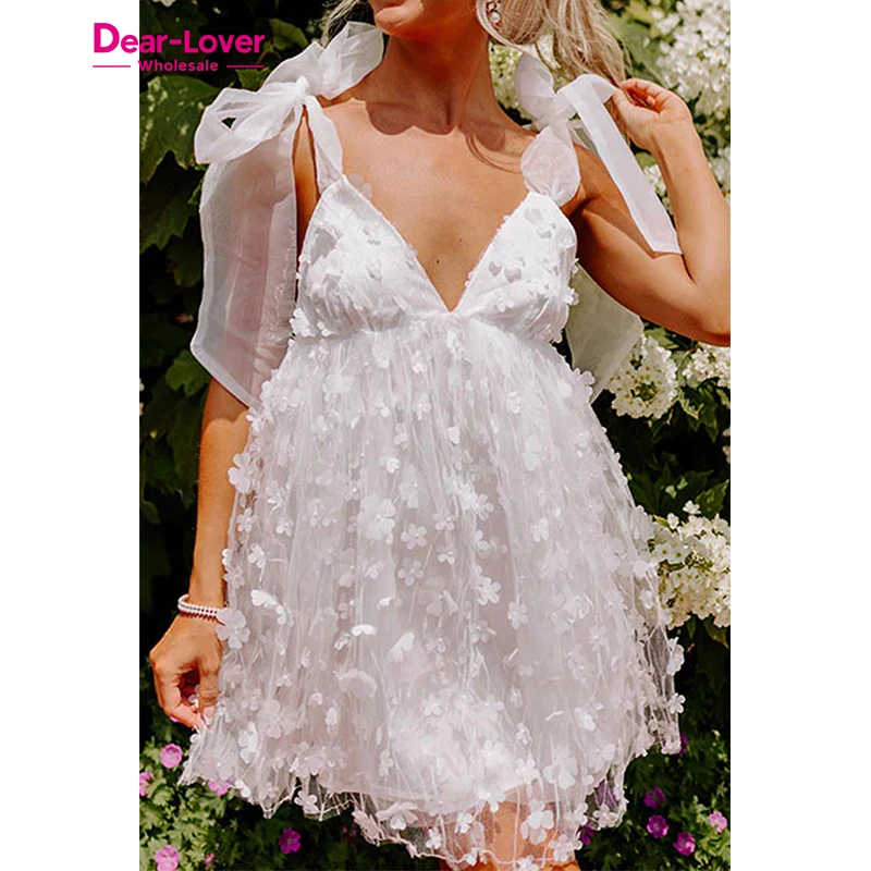 Dear-Lover Casual White Flower Applique Elegant Gauze Puffy Bridal Dress