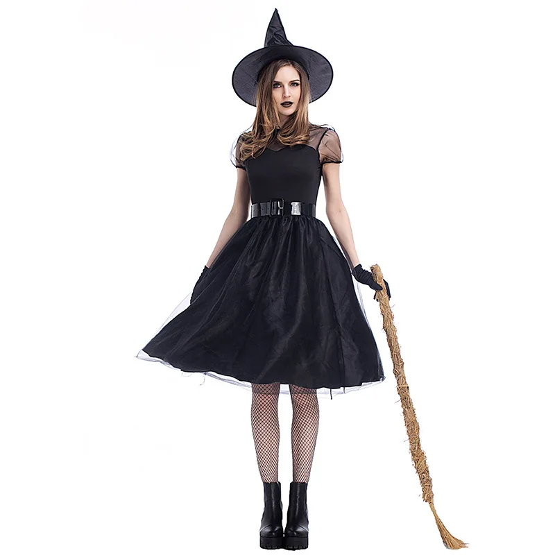 Halloween New Black Yarn Witch Costume Witch Costume Temperament Witch Night Ghost Game Costume