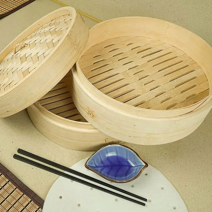 High-Quality Natural Handmade 10 Inch Bamboo Steamer Steam Basket For Dim Sum, Vegetables, Bao Buns & More