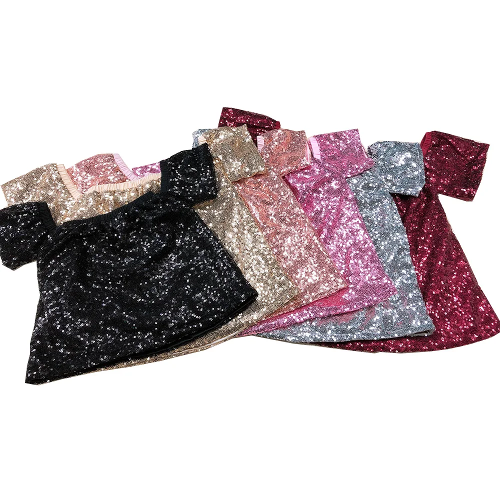 
OEM Toddler Girls Sequin Outfit Bling Dress Off Shoulder Baby T-shirt 