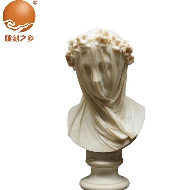 Marble bust Veiled female bust Gothic garden statue