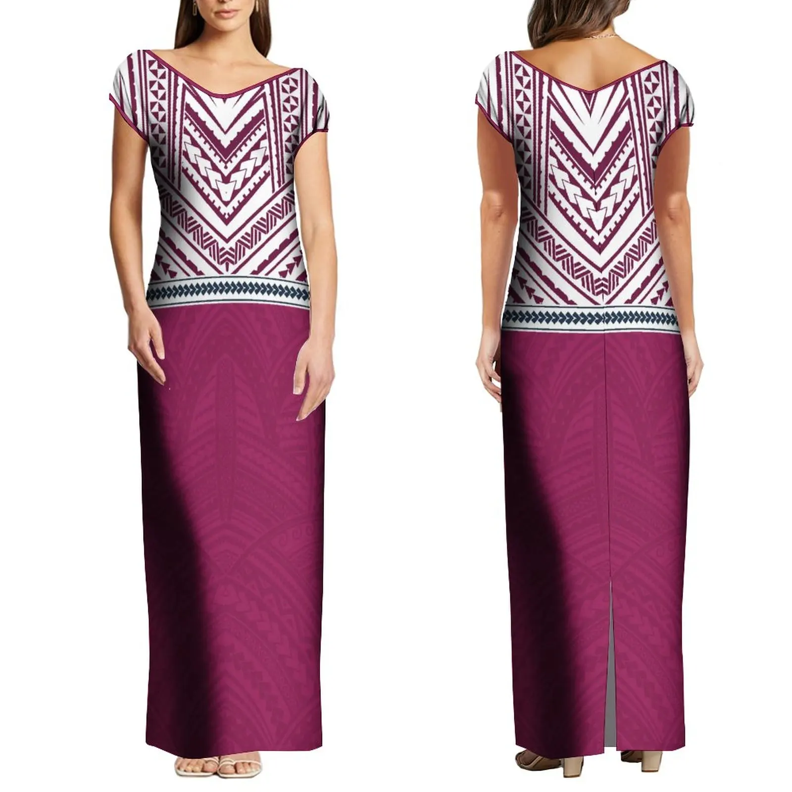 Wholesale Custom Half Shoulder Island Dress Long Maxi Evening Dresses Women Lady Elegant Polynesian Tattoo Printed Casual Dress