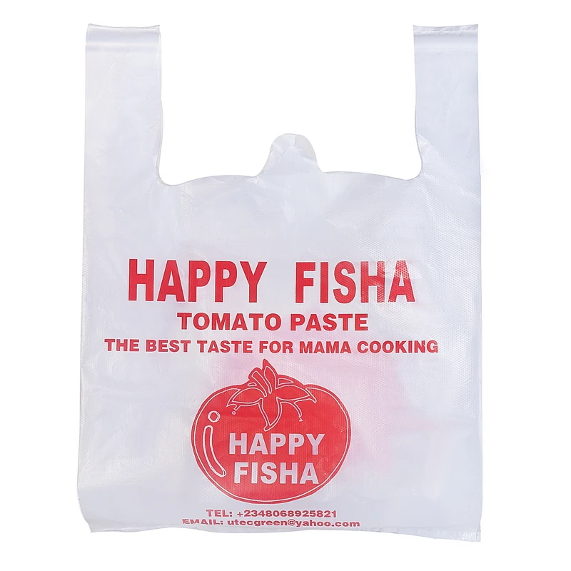 
Supermarket plastic vest bag custom printed red tomato t-shirt plastic bag 