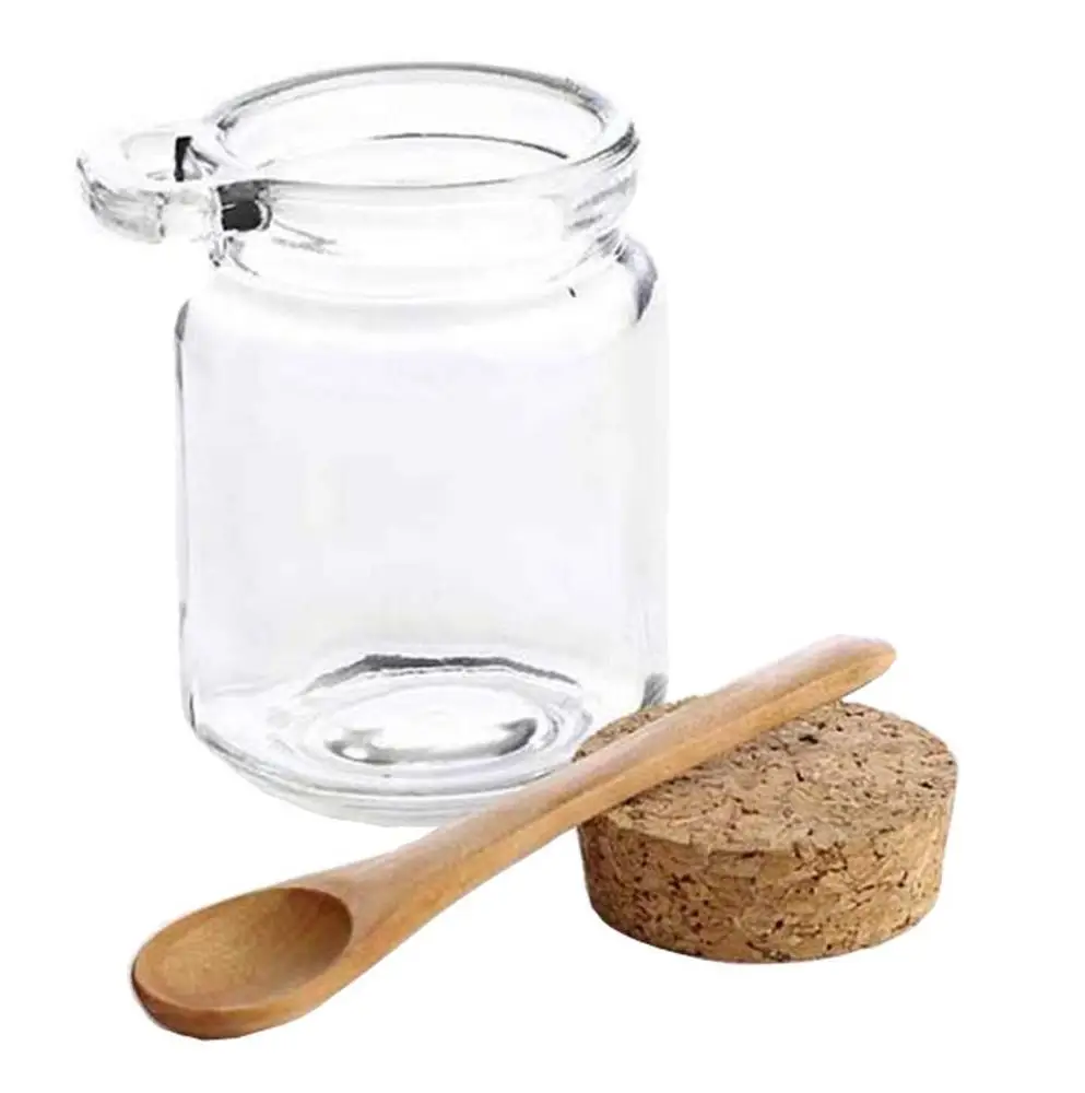 Wholesale Wooden Spoon of glass pudding jar with Cork Stopper