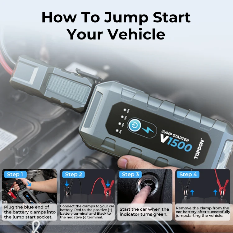TOPDON America EU UK CA AU Stock V1500 12V 1500A 10000mAh Portable Mini Auto Truck Car Booster Power Bank Jump Pack Jump Starter