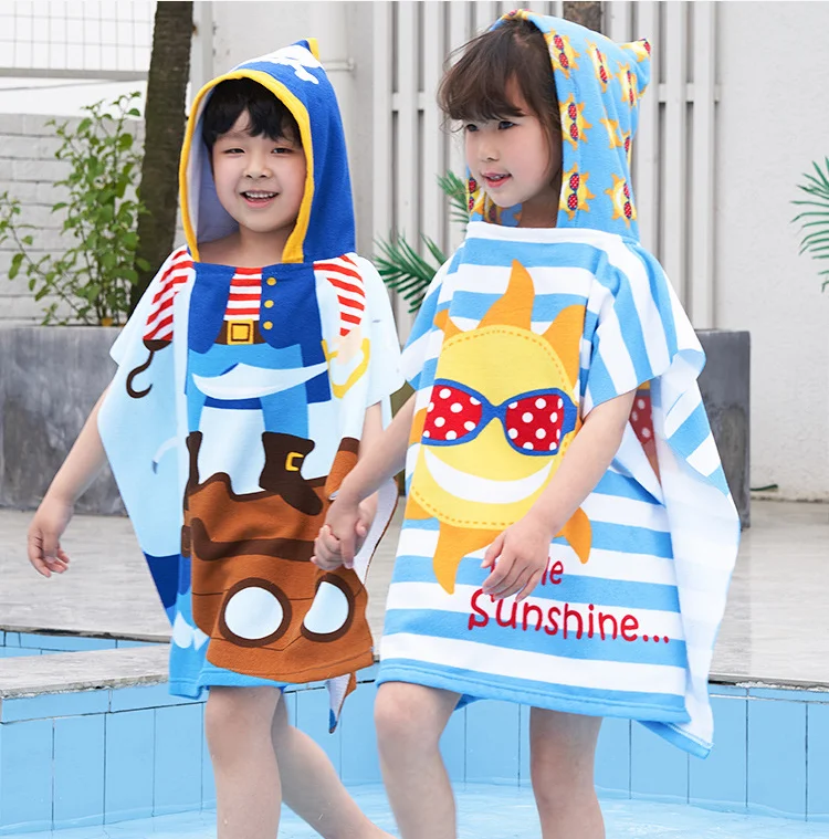Wholesale  custom Beach towel children can safe to wear bath towel hooded cape bath towel