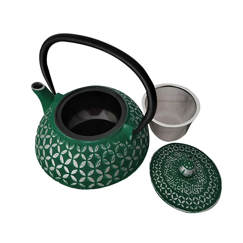 Chinese Teaware Set Instant Hot Water Kettle Green Cast Iron Teapot with Filter