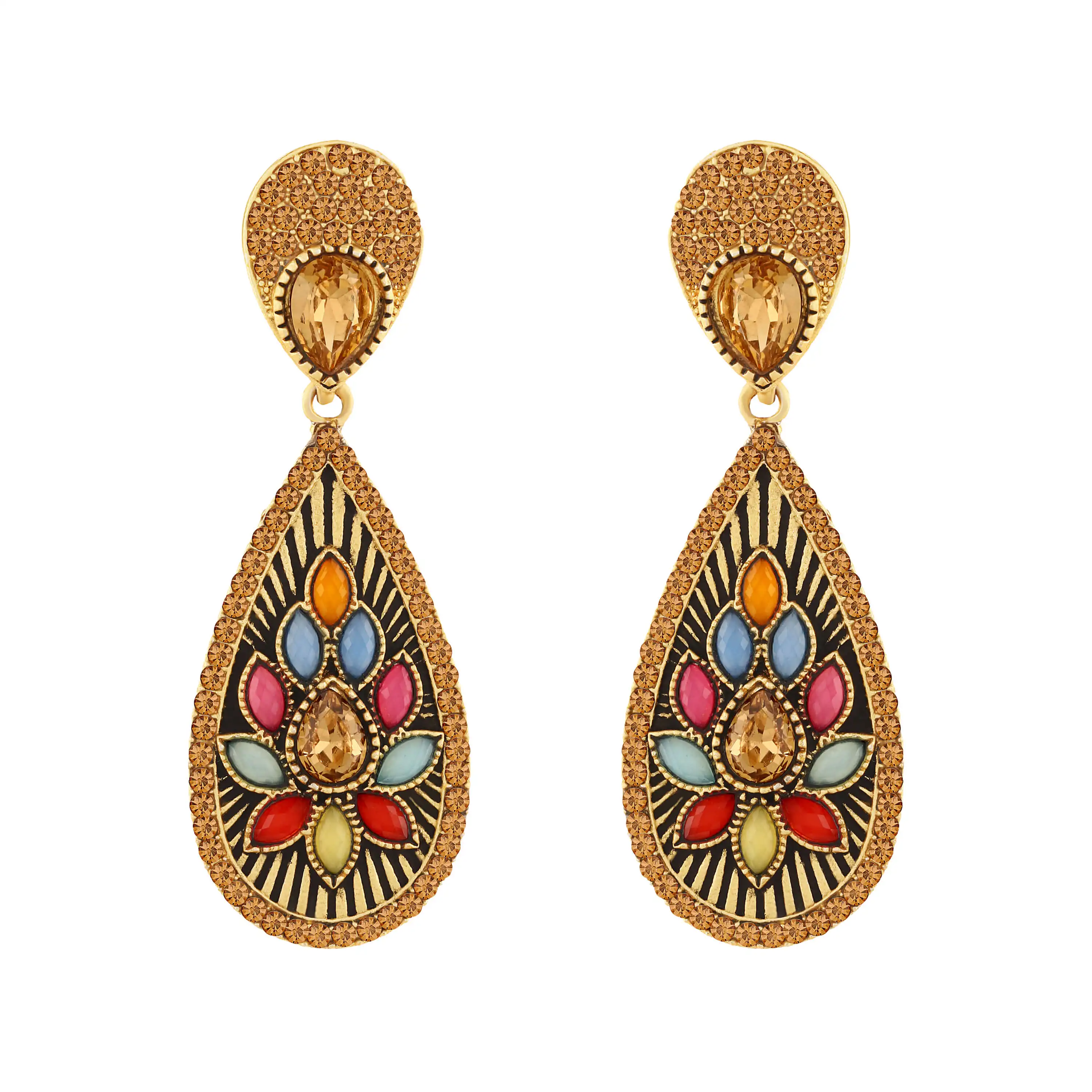 
Trendy Fashion Gold plated filigree design chandbali shape stone earring for women 