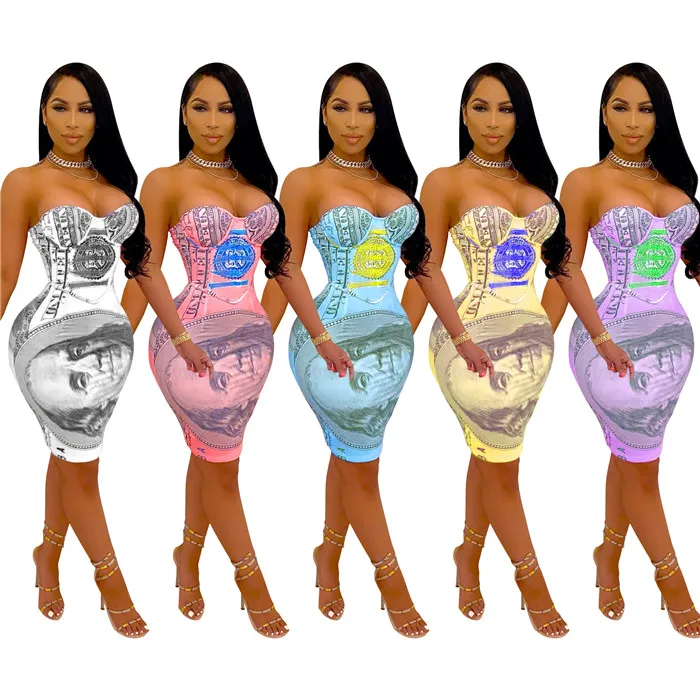 Dropshipping dresses sexy Clothes For Women 2021 Strapless Bodycon Usd Printed Dress Package Hip Dresses Women