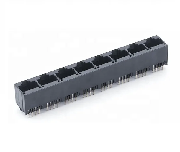 Lycn Black Network Interface RJ45 Connector Socket 1*n 2*n ports With LED Light Metal Shell 6P6C 4P4C 6P4C 8P8C Right Angle Type