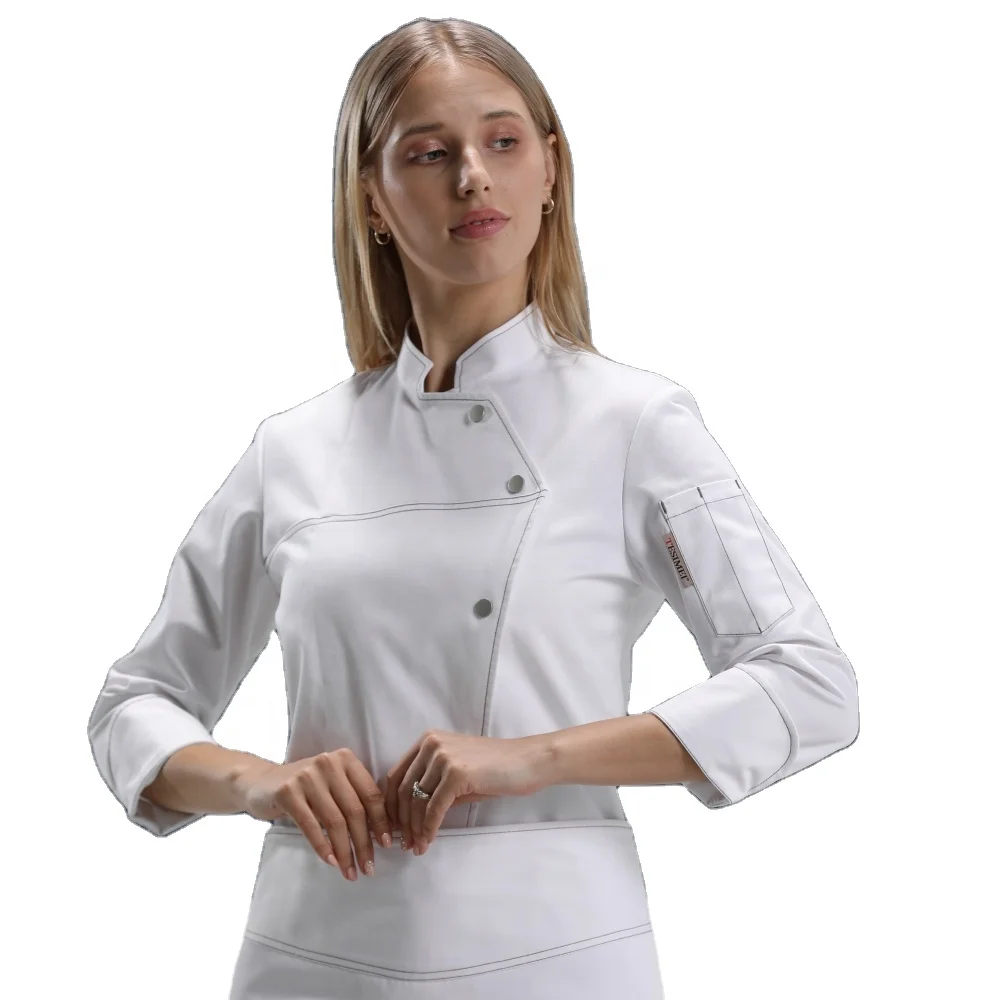 T/C 65/35 chef top jacket with logo customized modern men and women design restaurant uniforms japanese style chef uniform