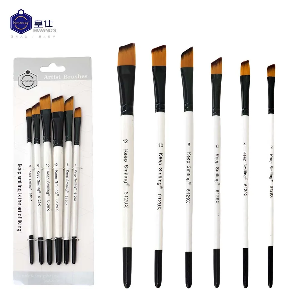Keep Smiling 6pcs Nylon Hair White Handle Paint Brush For Watercolor Acrylic Art Supplies