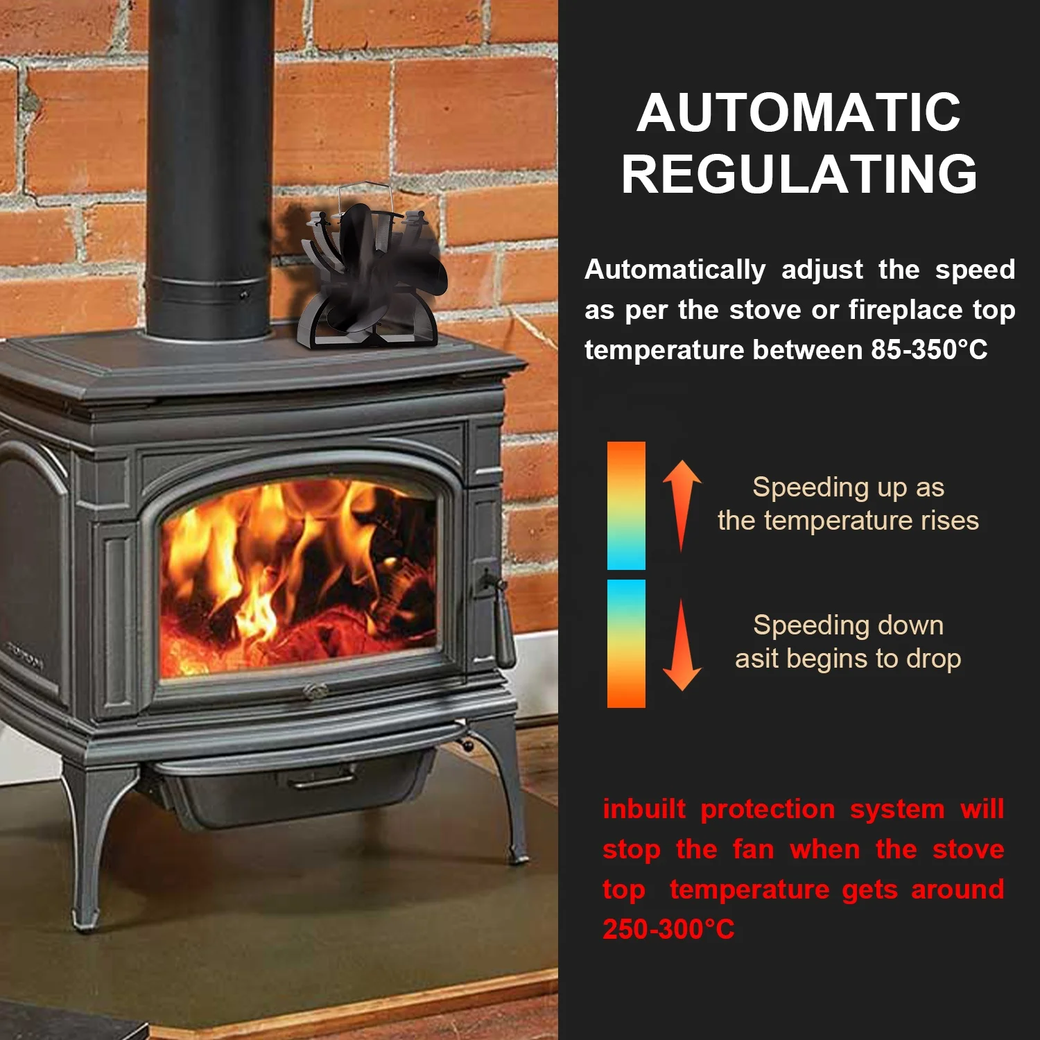 Household Silent VODA Small Stove Fan Height Smart Wood Burner Indoor Heated Powered Stove Fan