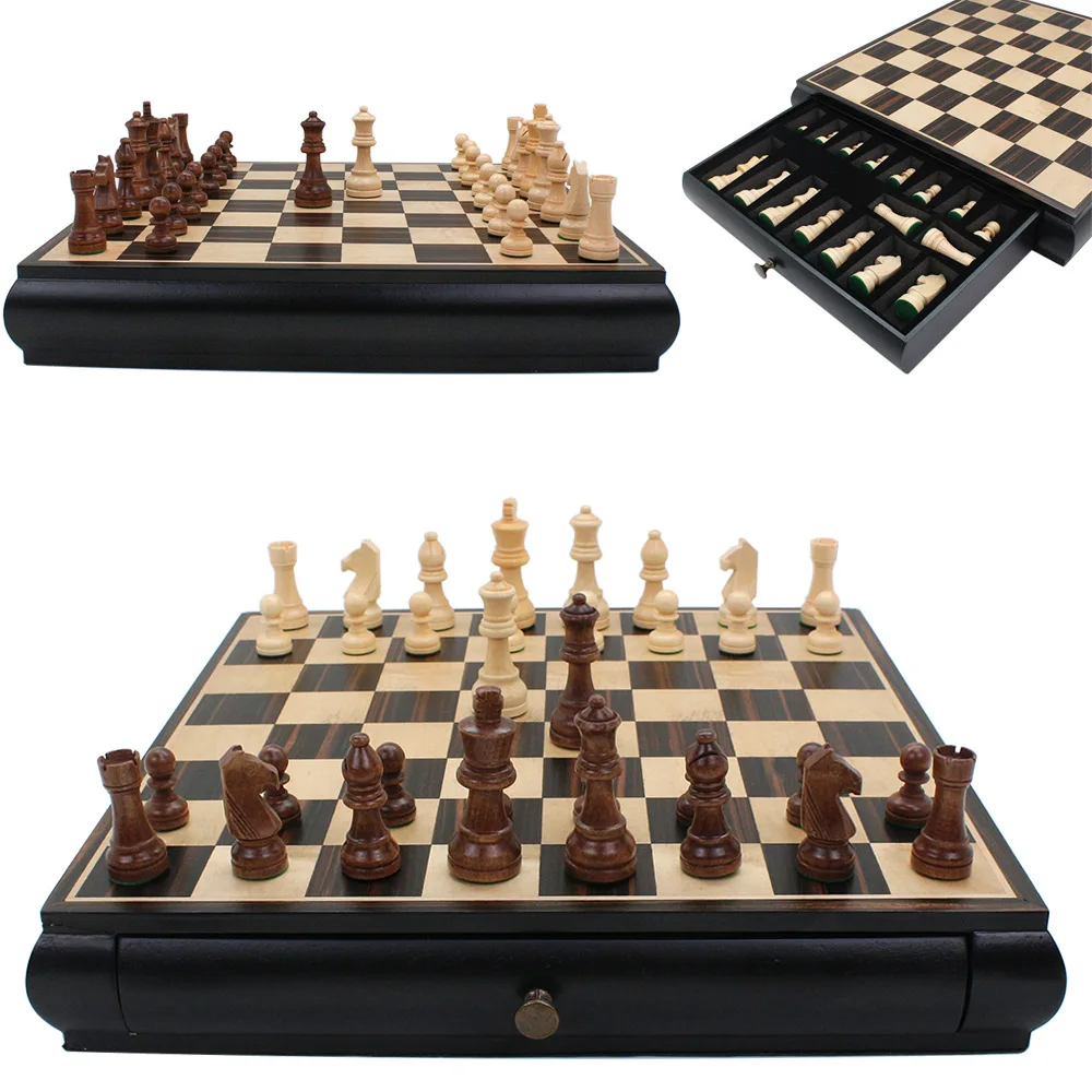premium wooden chess backgammon chess set game with 2 drawers