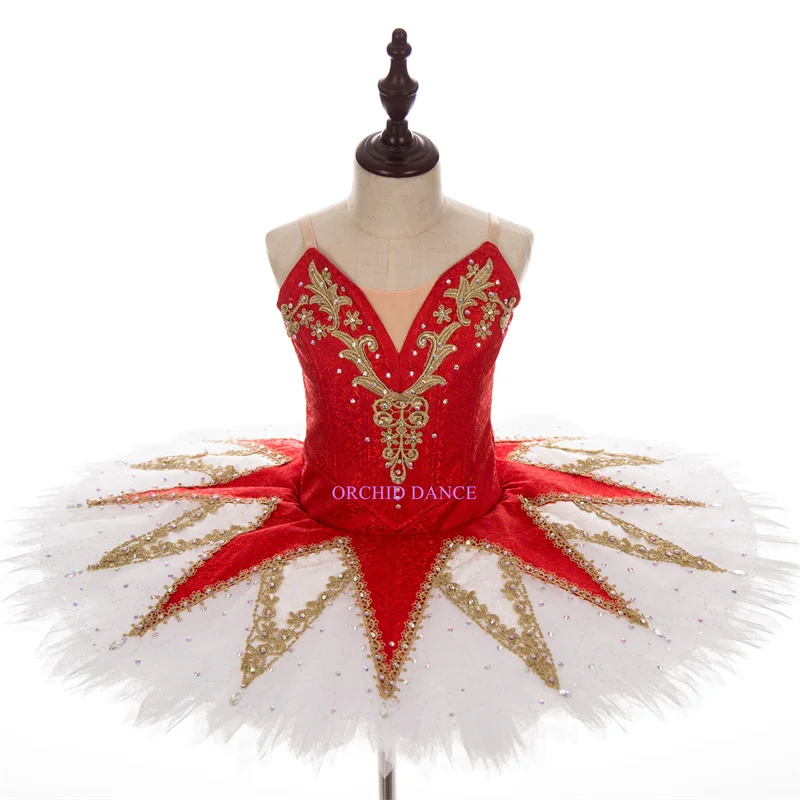 Professional High Quality Custom Size 12 Layers Performance Competition Wear Ballet Dance Costumes Women Adult Red White Tutu