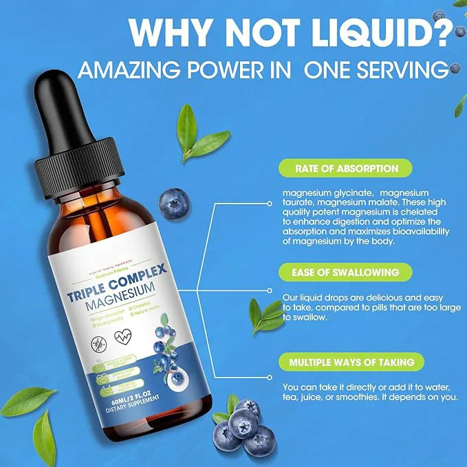 Triple Magnesium Complex Drops Magnesium Sodium Dietary Fiber Blend for Sleep Muscle Bone Mood Magnesium Liquid Drops