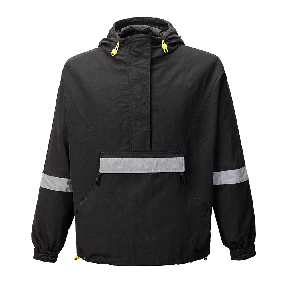 Ladies outdoor sport casual reflective tape light pullover half zip hooded women waterproof jacket