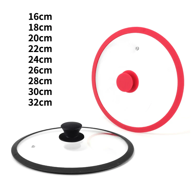 Kitchen Accessories 28cm Multisize Silicone Glass Lid Tempered Glass Pot Lid With Silicone Rim