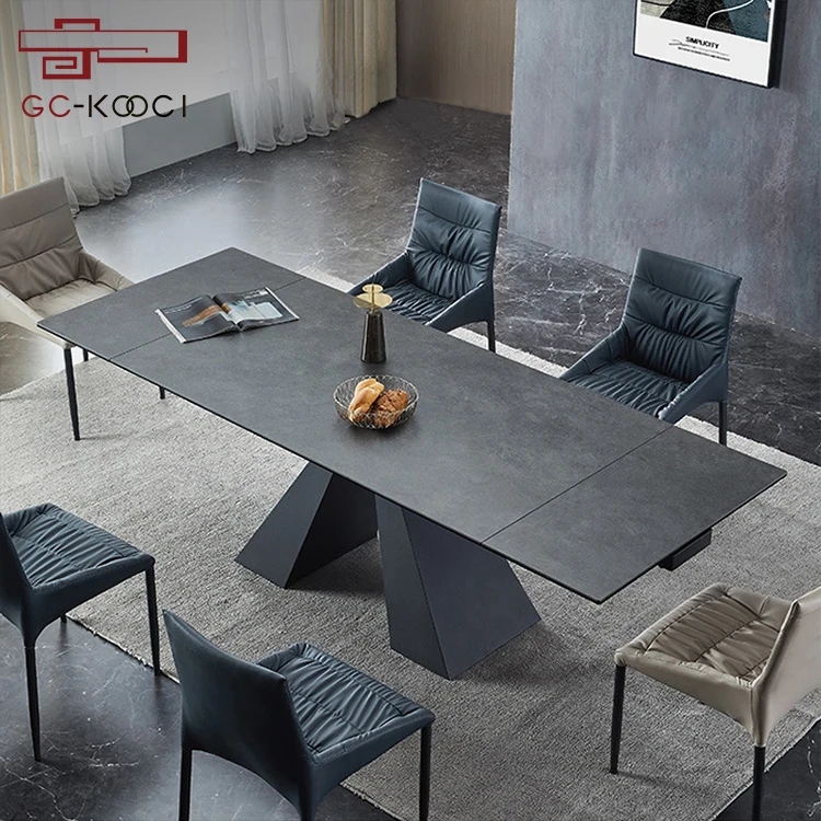 High quality black marble extendable rectangle dining table sintered stone dining room table