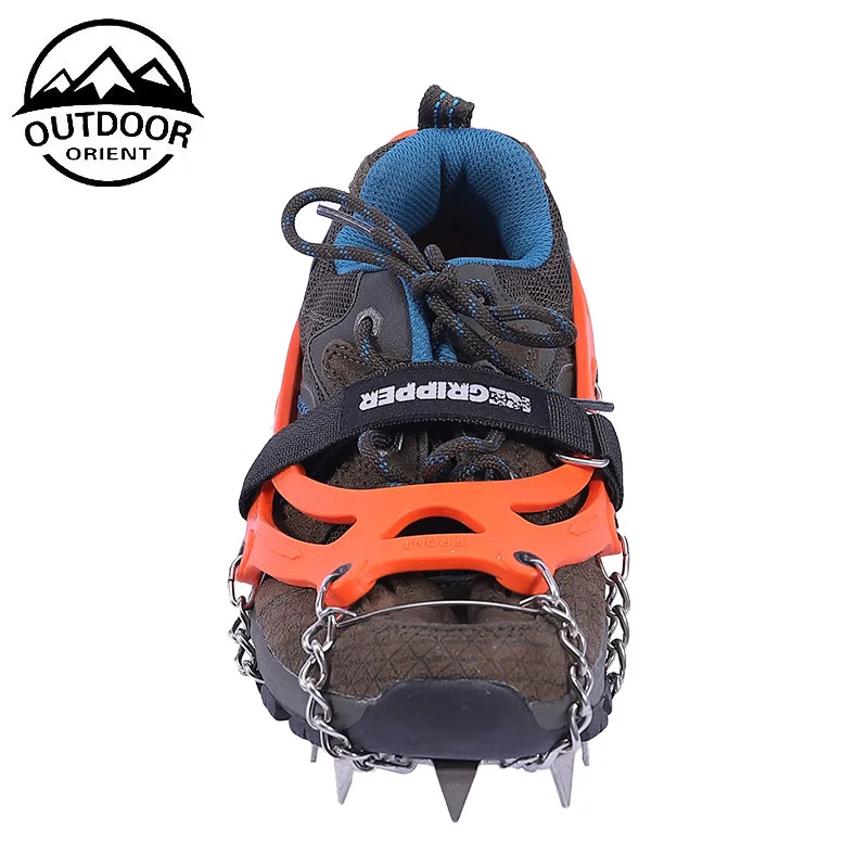 Hiking Crampons Ice Snow Grips Traction spikes Shoes Grips with Anti Slip 14 Teeth Stainless Steel Spikes Protect ice Crampon