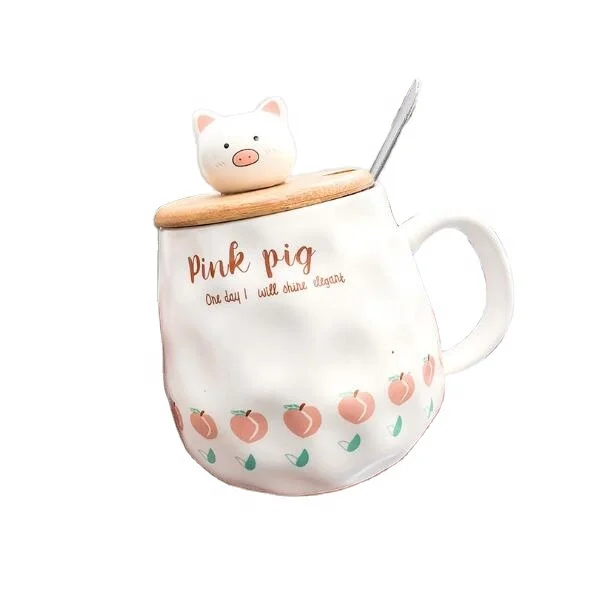 
400ml Cute Animal Pig ceramic mug with lid spoon,Porcelain Mug Ceramic Coffee Cup Fun Tea Cup Drinkware Mugs 