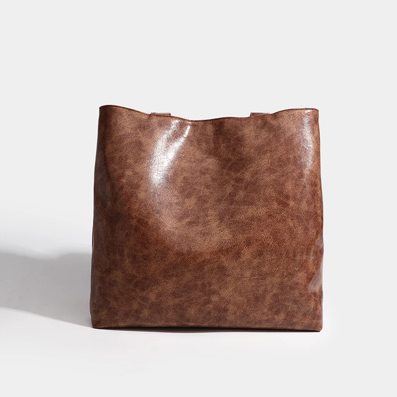 High Quality Brown Eco Friendly PU Leather Women Tote Bag Large Capacity Shoulder Handbags For Wome
