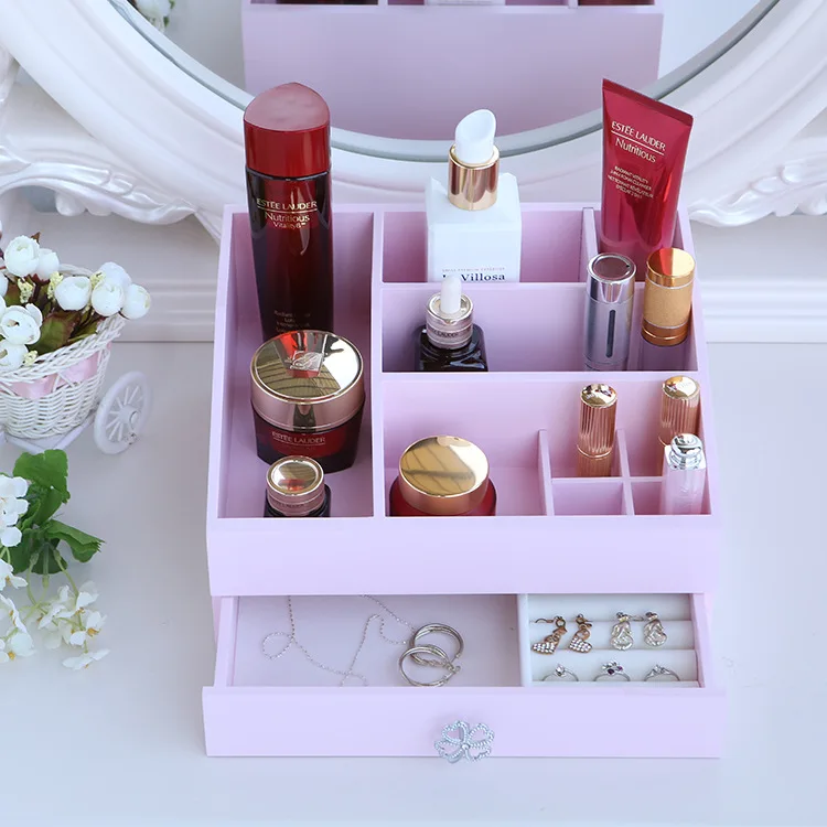 Wooden Make Up Organizer Cosmetic Product Storage Display Box Packaging Wood Jewelry Organizer Box with Dividers