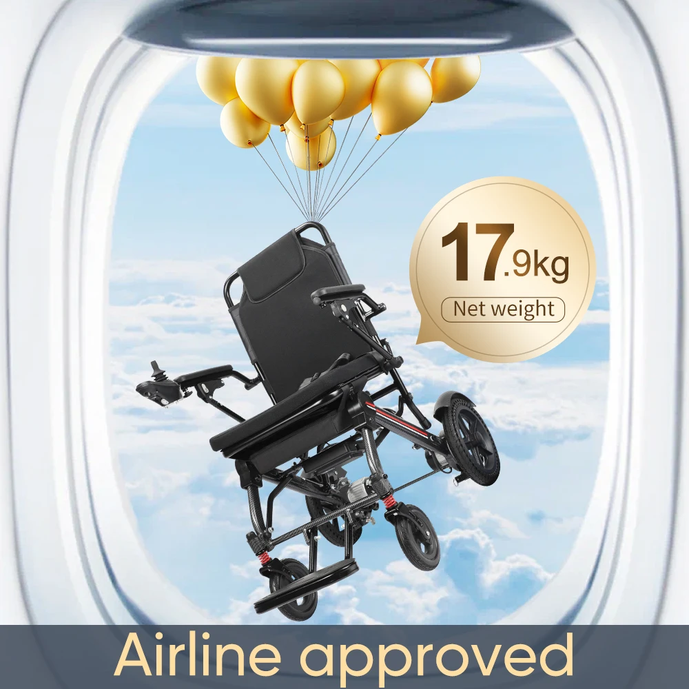 All Terrain Lightweight Folding Power Wheelchair Electric Brushless Aluminum Portable Foldable Electric Wheelchair for Disabled