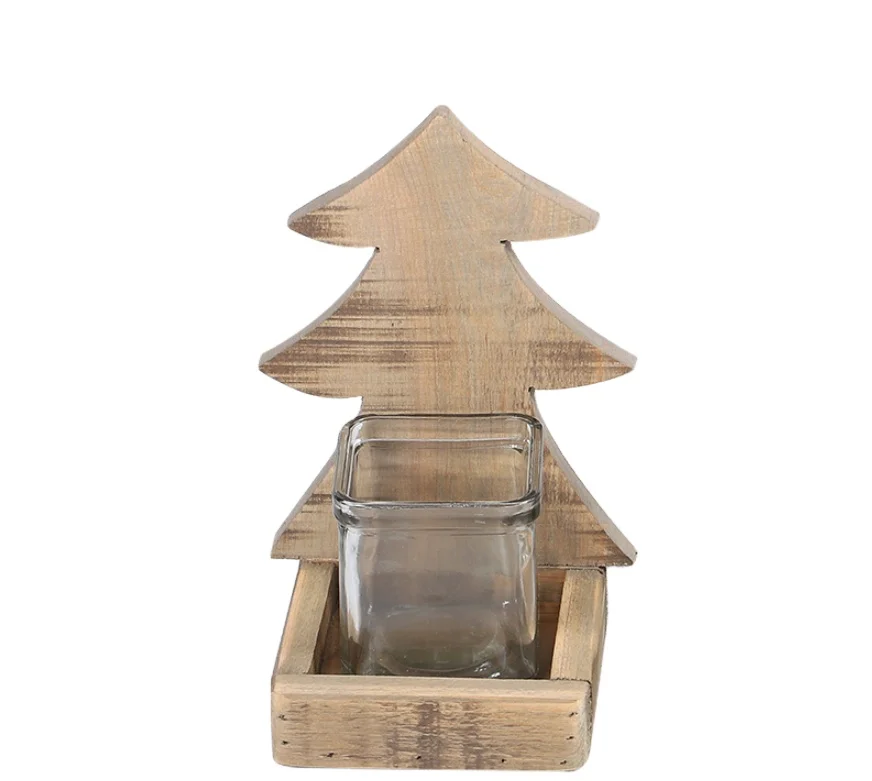 Wooden handcrafted well designed Christmas tree home decoration candle holder