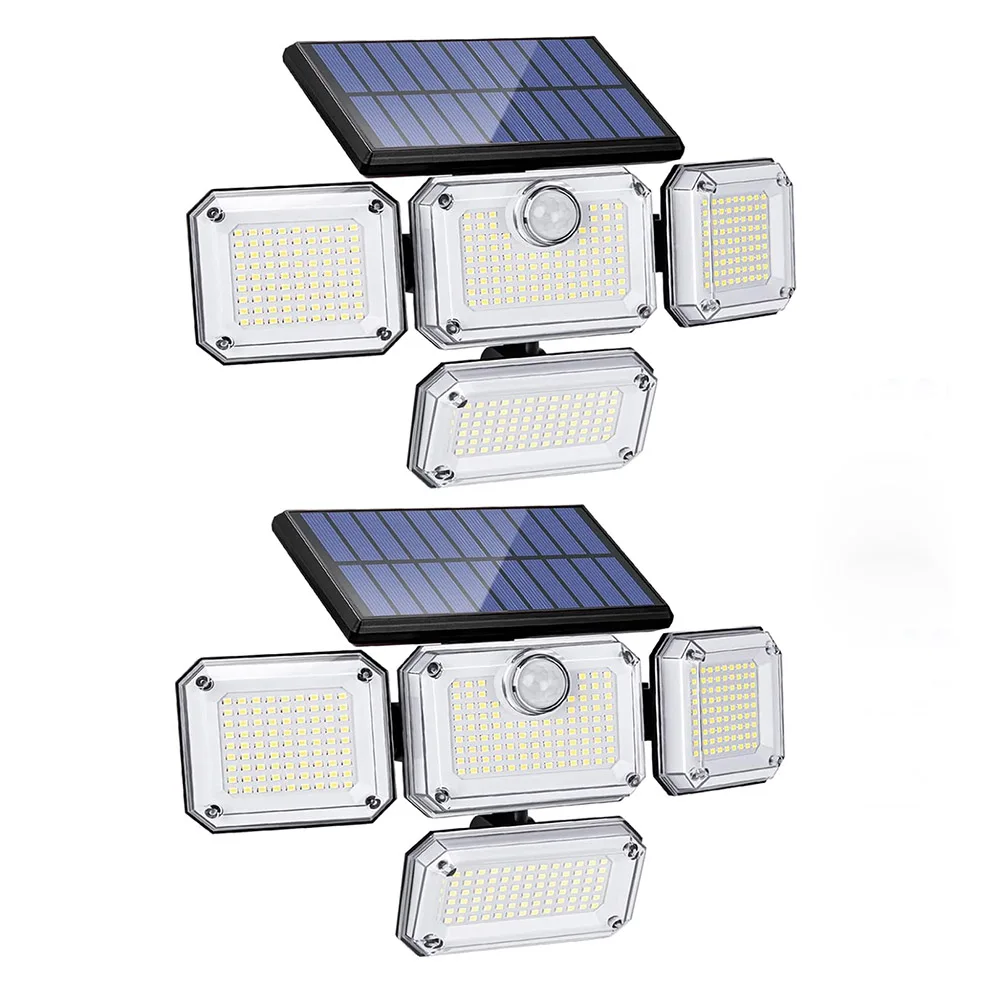 4 Head Solar Flood Lights Outdoor LED Security Lights with Remote Control 3 Modes Motion Sensor Lights for Porch Yard Garage