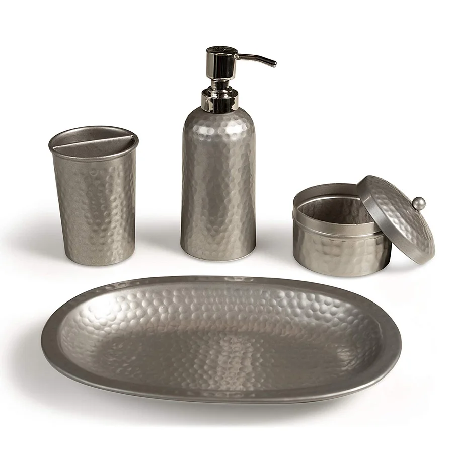 Factory Direct Sale Wall Mount Silver Pieces  shaped 4 Piece Housewares Crackle Mosaic Bathroom Accessories Set