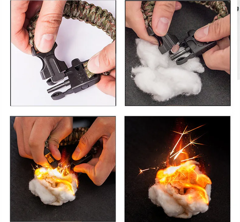 Hot Sale Multifunction Lightweight Camping Bracelet With Emergency Whistle Fire Starter Blade Precision Compass