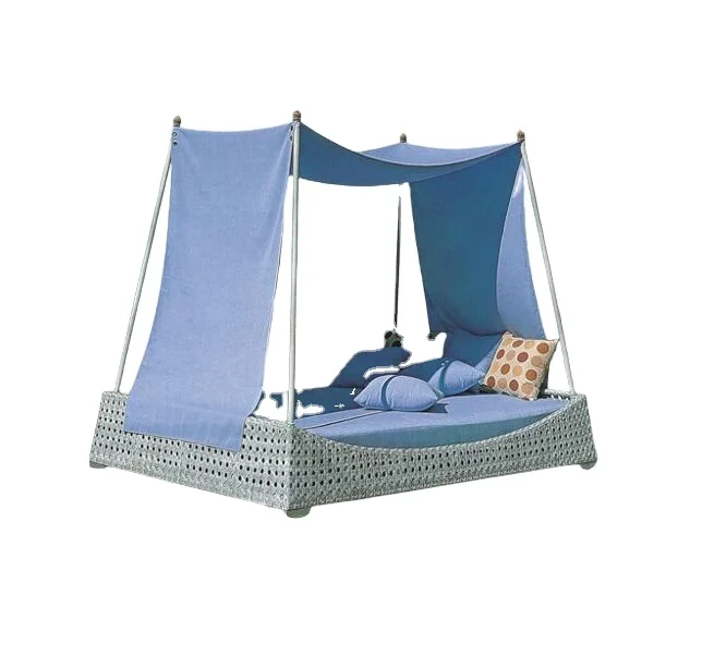 Rattan outdoor beach sunbed with tent canopy queen size rattan bed with canopy