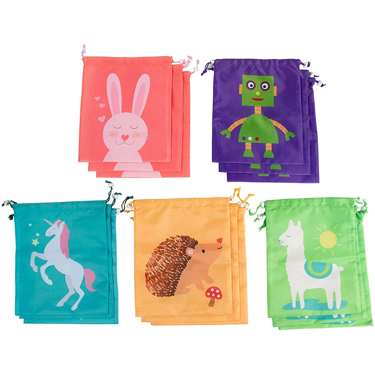 Kids cute waterproof durable polyester fabric animal print drawstring bag for party