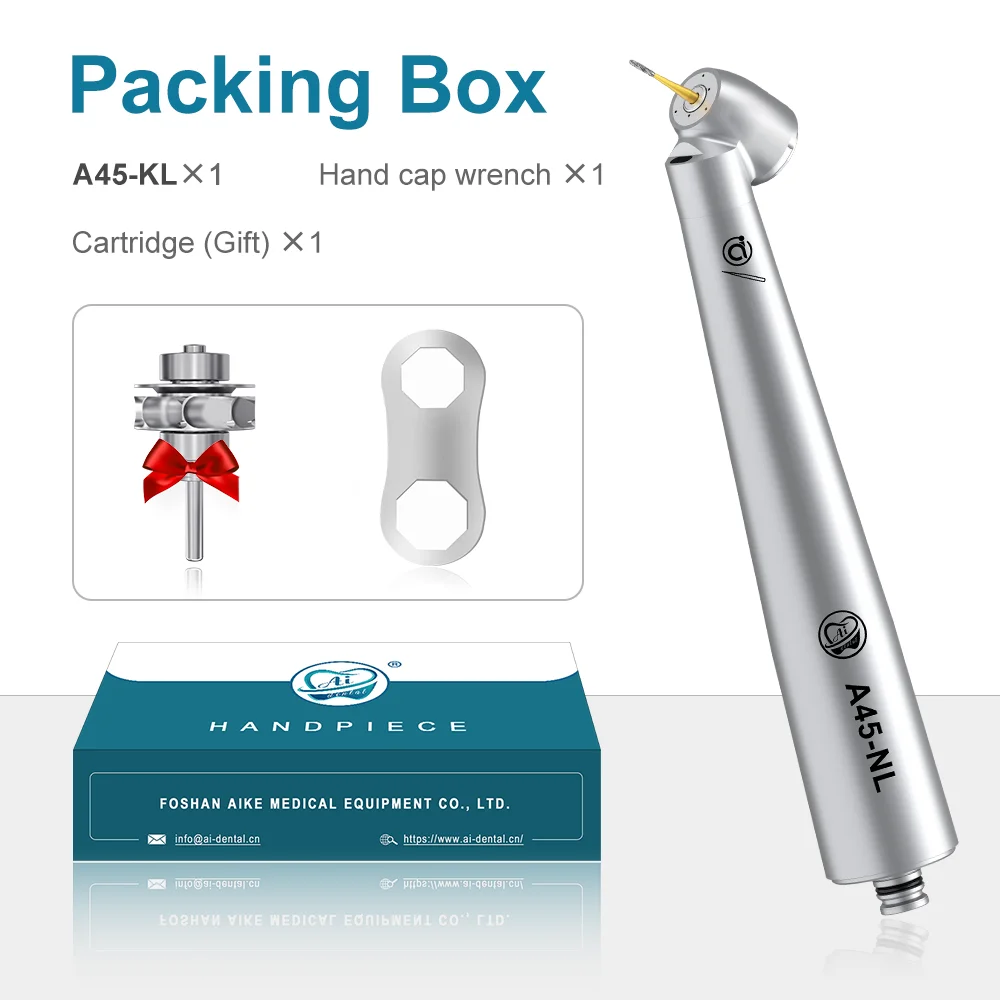 AI DENTAL AiKO Series A45-NL Optic N-Type 45-degree angle Head Dental Air Turbine High Speed Handpiece Triple Water Jet FG burs