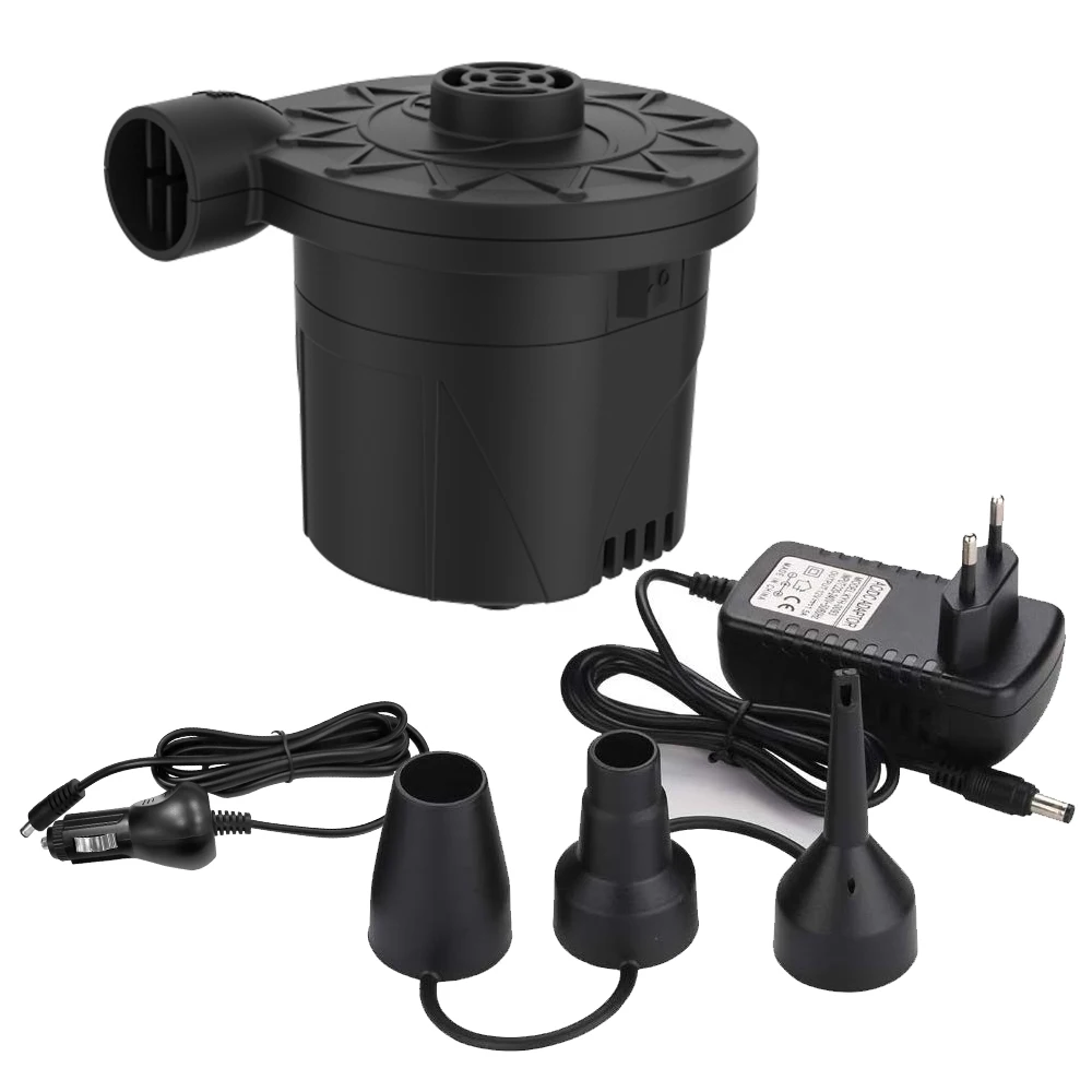 High quality 12V household electric inflator/deflator electric air pump with 3 nozzles for air mattress water floatation