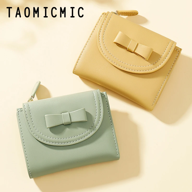 Taomicmic PU Leather For Women Bow-knot  Short Wallet Girls Zipper Coin Purse Key Wallet For Female Daily Clutch Purses