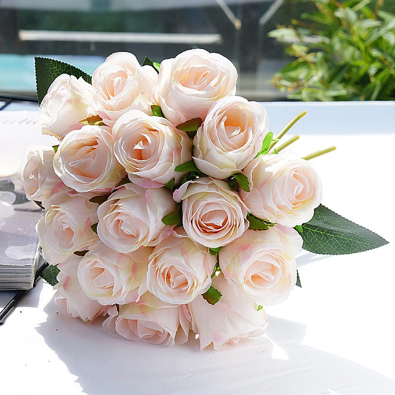 White 18 Heads Brides Flower Artificial Rose Bouquet for Wedding