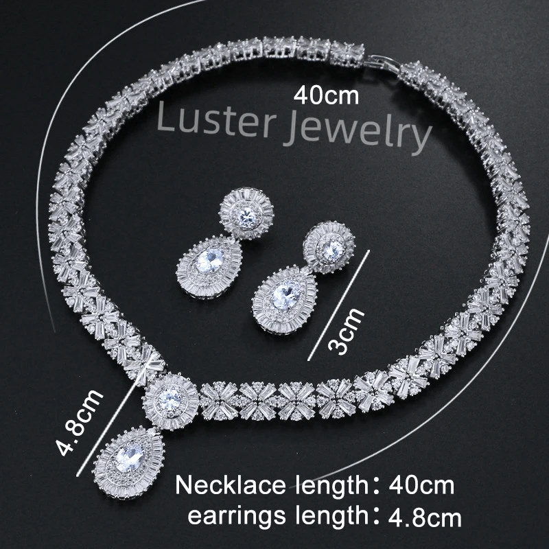 Luster pear pendant earring 100% sterling silver 925 red necklace jewelry set for woman with zircon