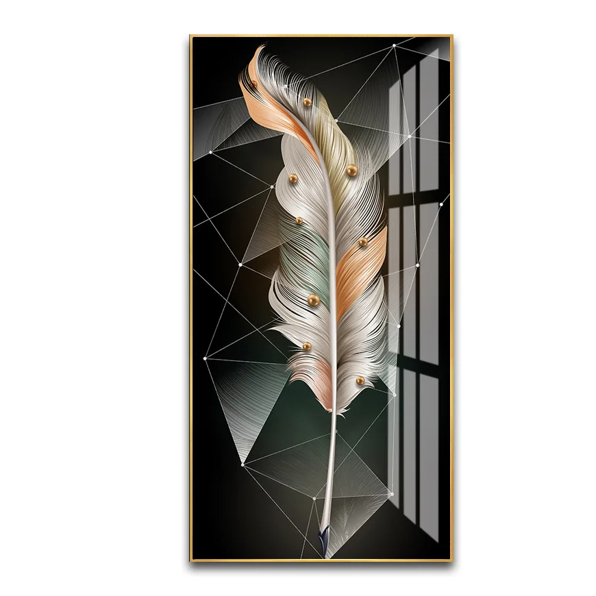 Wholesale Framed Wall Art Premium Feather decorative picture Artwork Crystal Porcelain Painting For Living Room